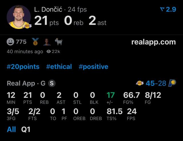 湖人险胜步行者 詹姆斯23+9+9东契奇43分追平哈登